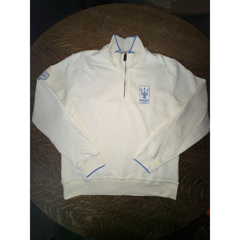 Maserati Classiche 1914 Quarter Zip Sweatshirt Mens 2XL Cream Blue Trident